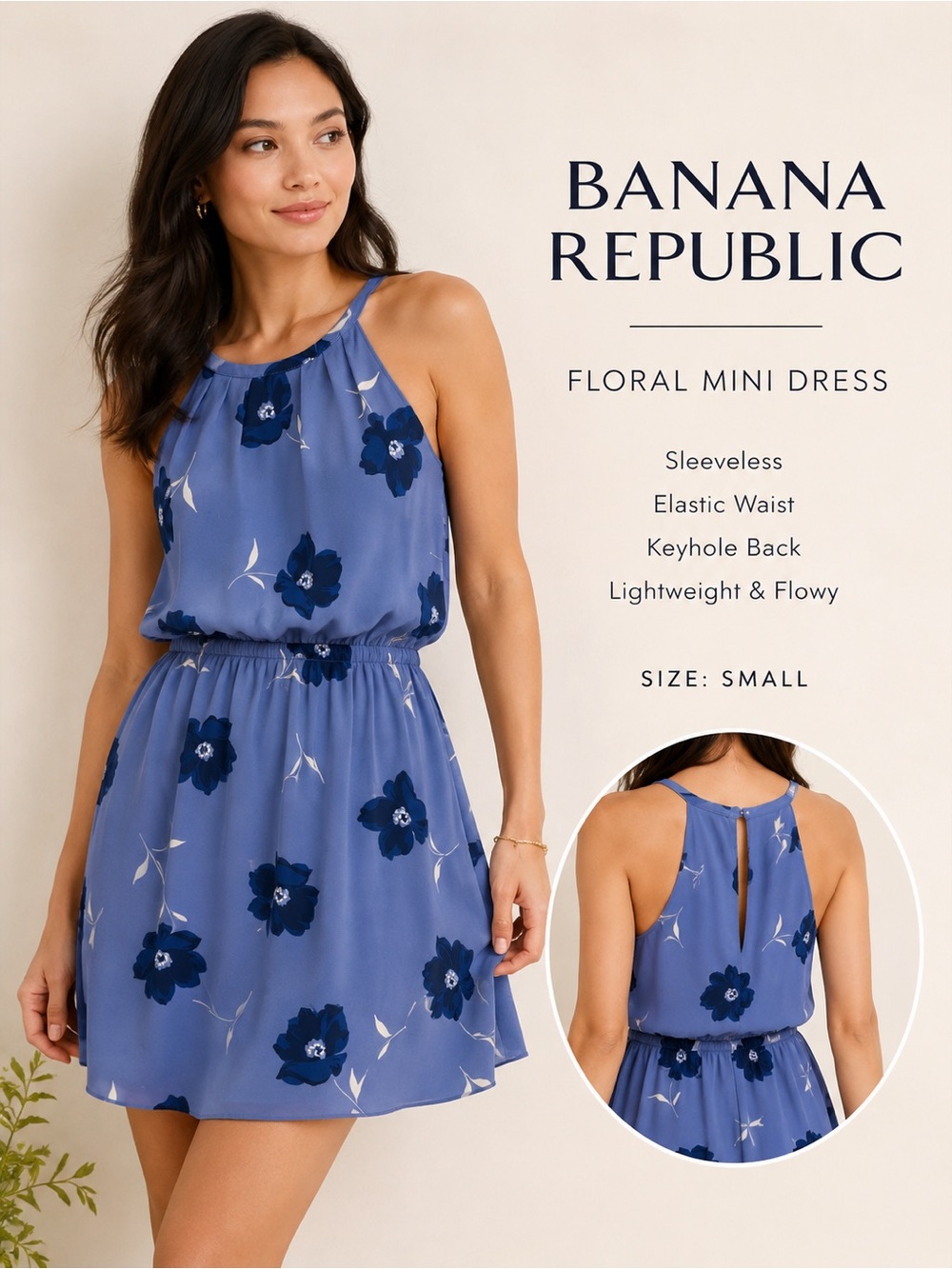 Banana Republic Blue Floral Sleeveless Dress | Size Medium